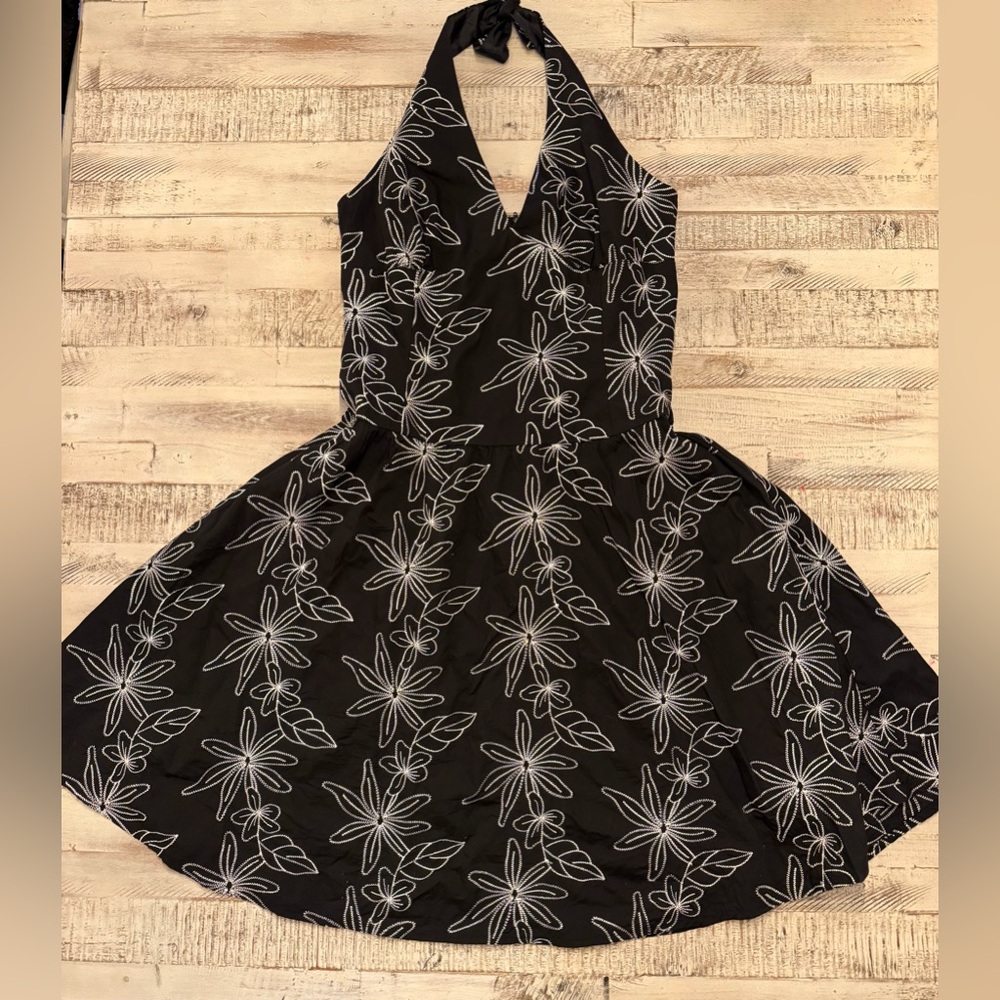 Danny & Nicole Elegant Black Dress with White Floral Pattern